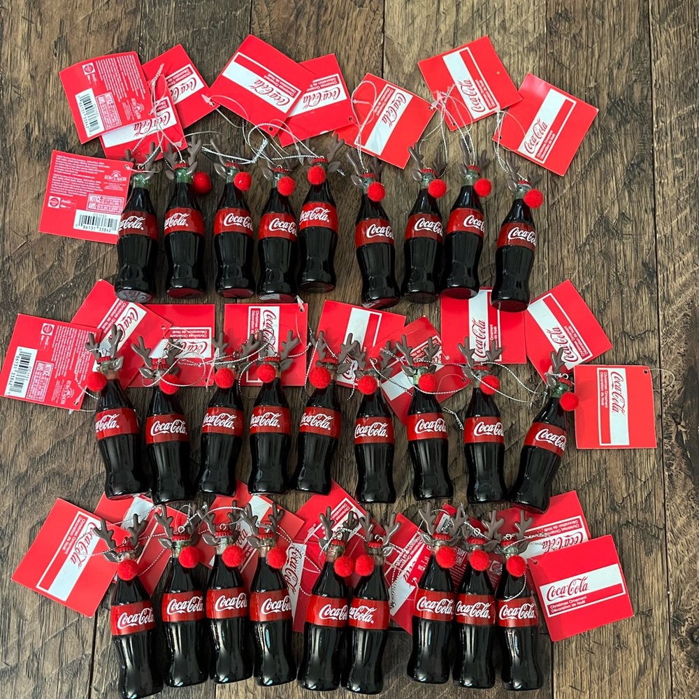 NEW! Bundle of 27 Kurt S. Adler  Coca-Cola Antlers Bottle Ornaments 4.5", Red
